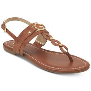 Guess Tan Leather Sandals with Gold Details